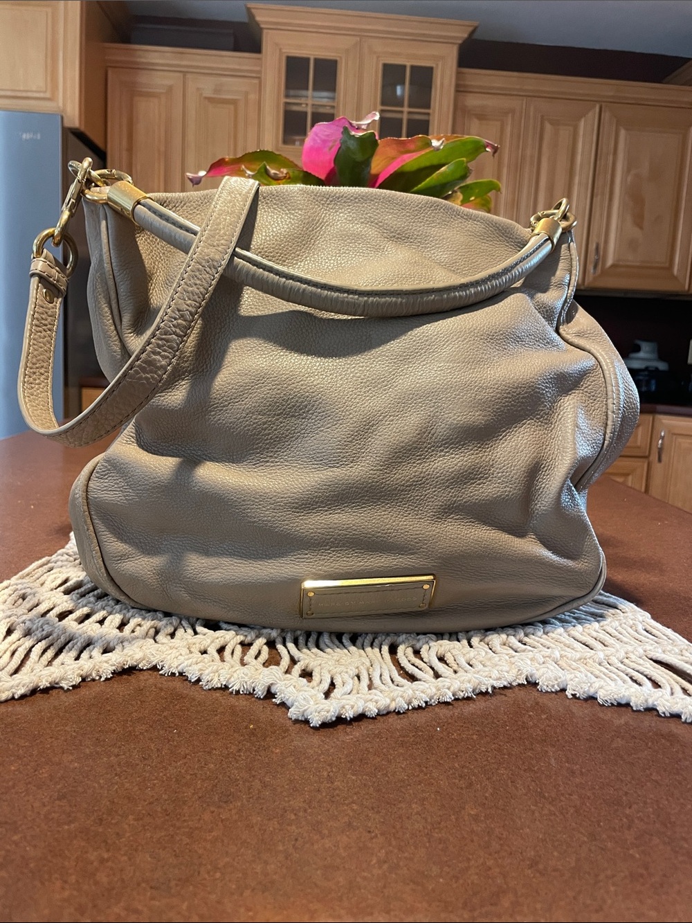 Marc by Marc Jacobs Taupe Leather Shoulder Bag with Gold Hardware